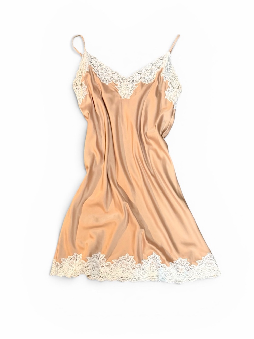 Silky Lace-Trim Chemise Slip in Champagne Sz L